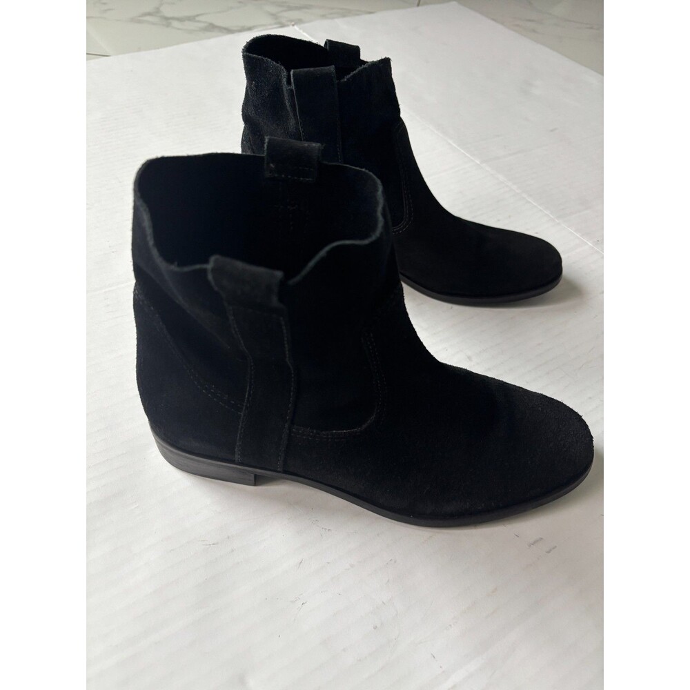 Gianni Bini Black Suede Slouchy Ankle Pull On Boots Flat Round Toe Women 9M Boho - Picture 2 of 11